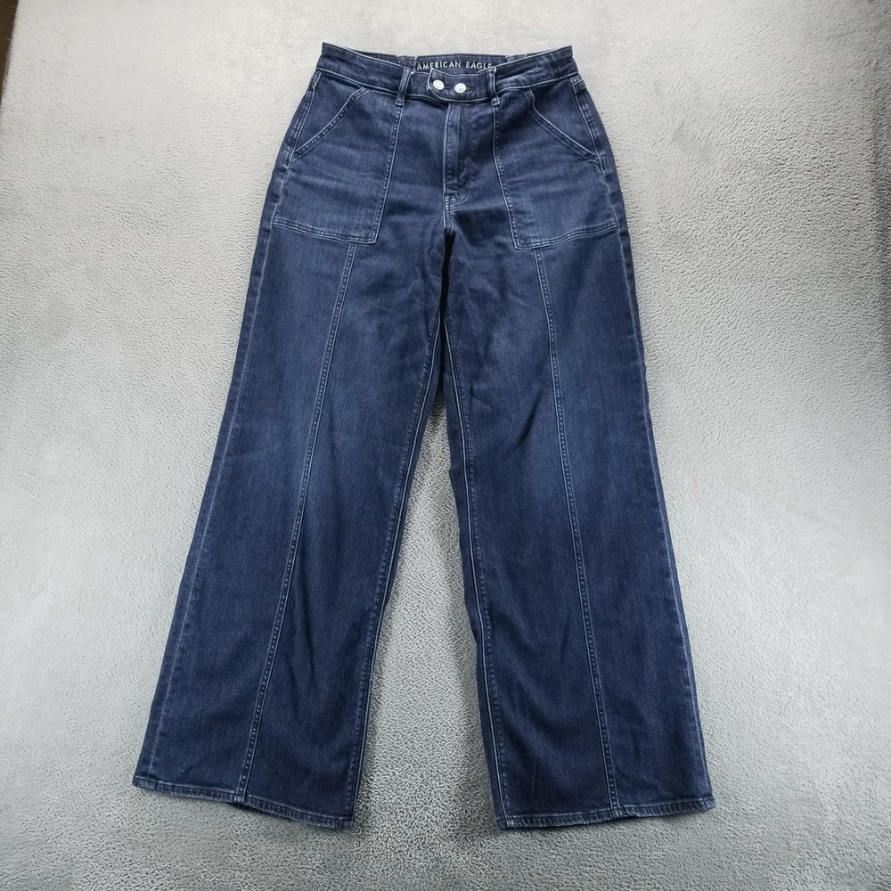 American‎ Eagle Jeans Womens 10 Blue Super High Rise Baggy Wide Leg Dark Wash